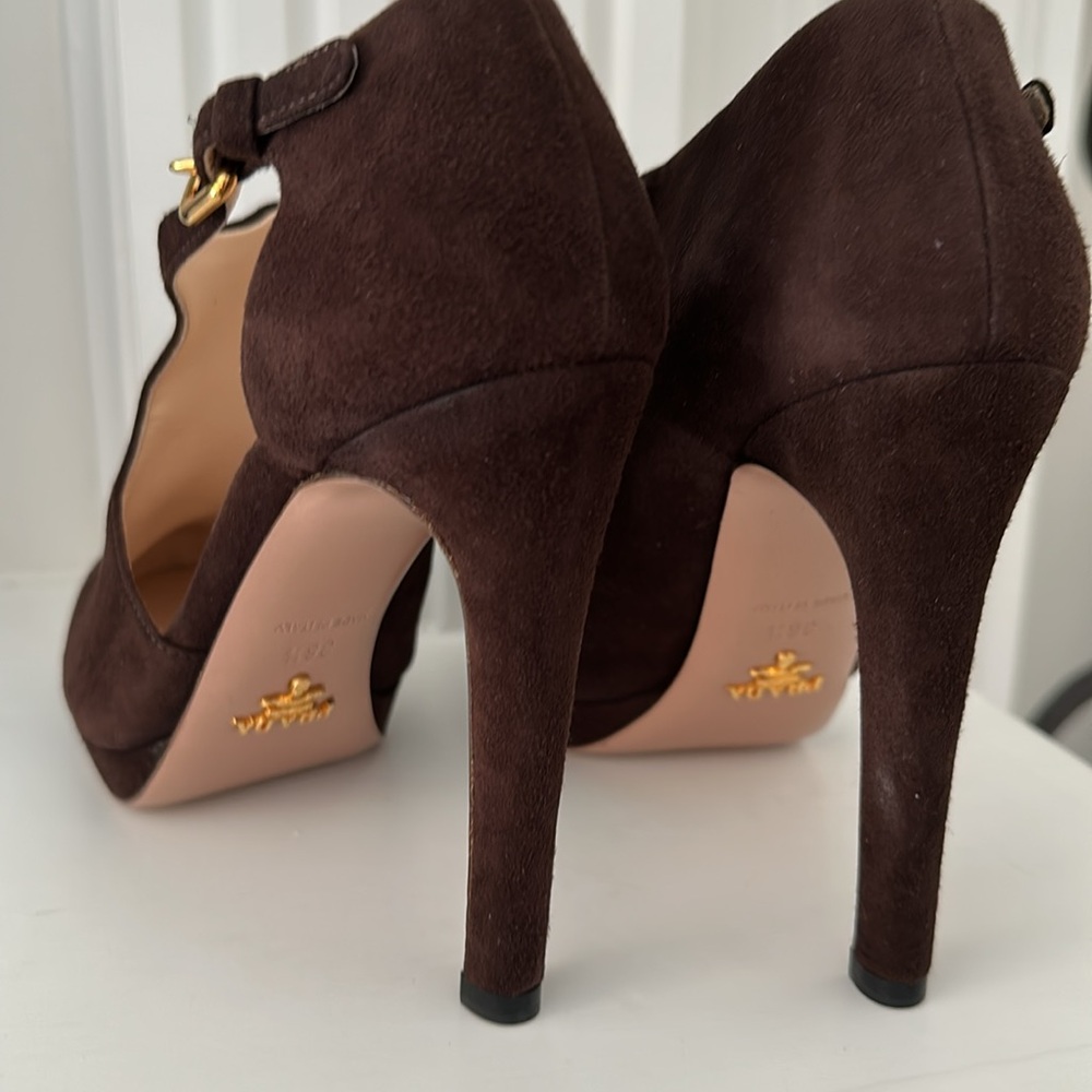 Vintage Prada Women's Dark Brown Suede Heels - Picture 3 of 9